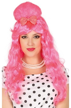Peluca Pin Up Rosa años 50 con Moño