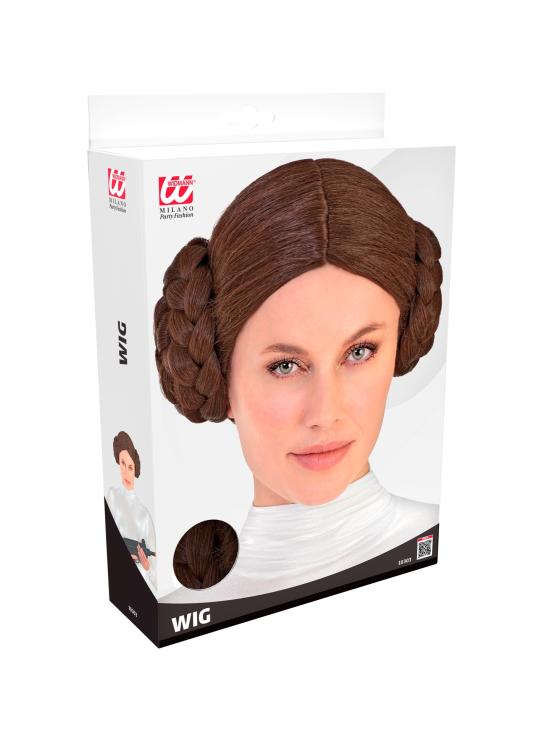 Peluca Princesa Leia Marrón con Moños Trenzados