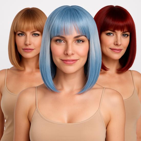 Peluca sintética estilo bob con flequillo