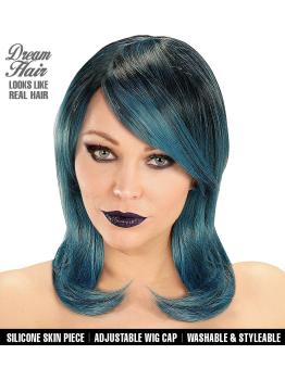 Peluca Turquesa de Media Melena con Flequillo Premium