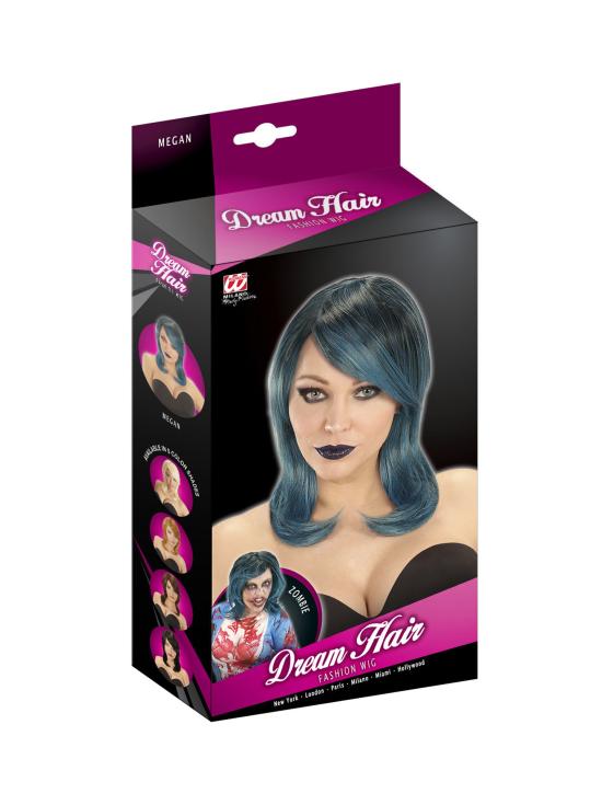Peluca Turquesa de Media Melena con Flequillo Premium