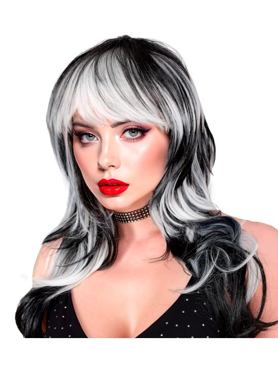 Peluca “Vampirosa” – larga con flequillo (Negra/Blanca y Negra/Roja)