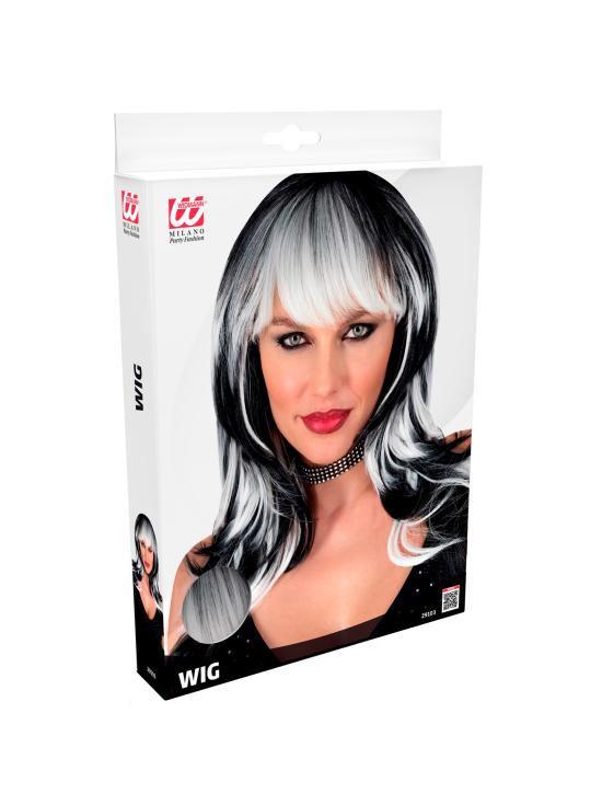 Peluca “Vampirosa” – larga con flequillo (Negra/Blanca y Negra/Roja)