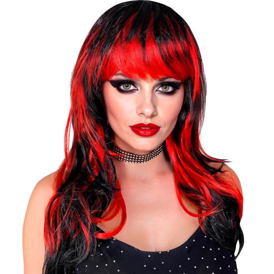 Peluca “Vampirosa” – larga con flequillo (Negra/Blanca y Negra/Roja)