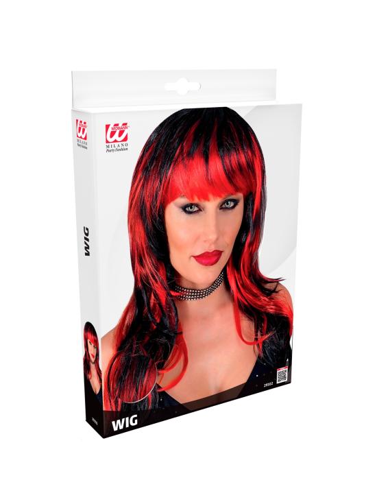 Peluca “Vampirosa” – larga con flequillo (Negra/Blanca y Negra/Roja)