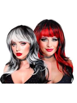 Peluca “Vampirosa” – larga con flequillo (Negra/Blanca y Negra/Roja)