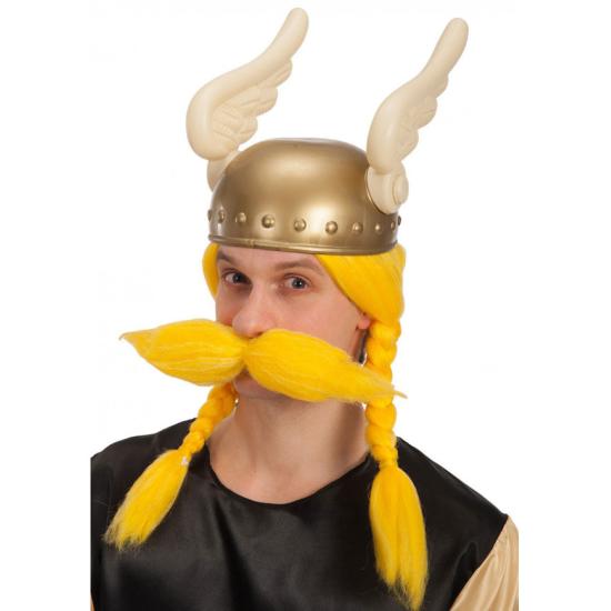 Peluca vikingo amarilla con bigote en estuche Peluca vikingo amarilla con bigote en estuche