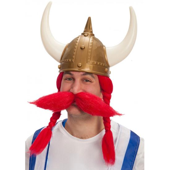 Peluca vikingo roja con bigote en estuche
