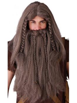 Peluca y Barba Vikingo color castaña