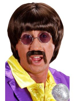 Peluca y Bigote Cantante años 70 Castaña
