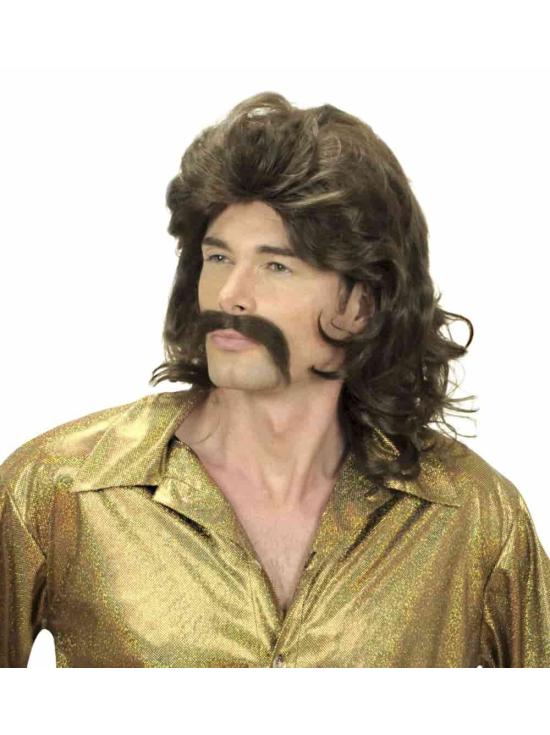 Peluca y Bigote hombre años 70 castaña