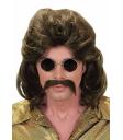 Peluca y Bigote hombre años 70 castaña