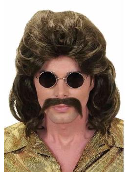 Peluca y Bigote hombre años 70 castaña