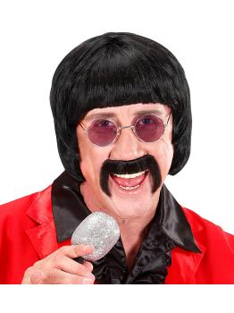 Peluca y Bigote Músico años 70 Negra
