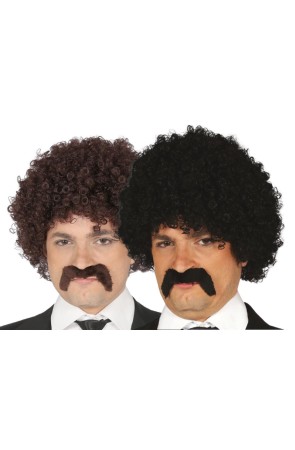 Peluca y bigote rizada para hombre 3n 2 colores