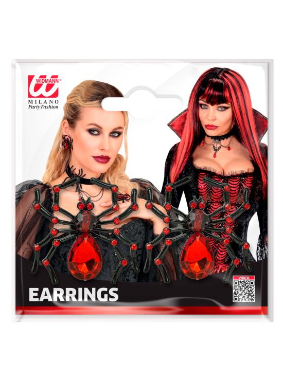 Pendientes Araña con Gema y Diamantes Rojos para Halloween
