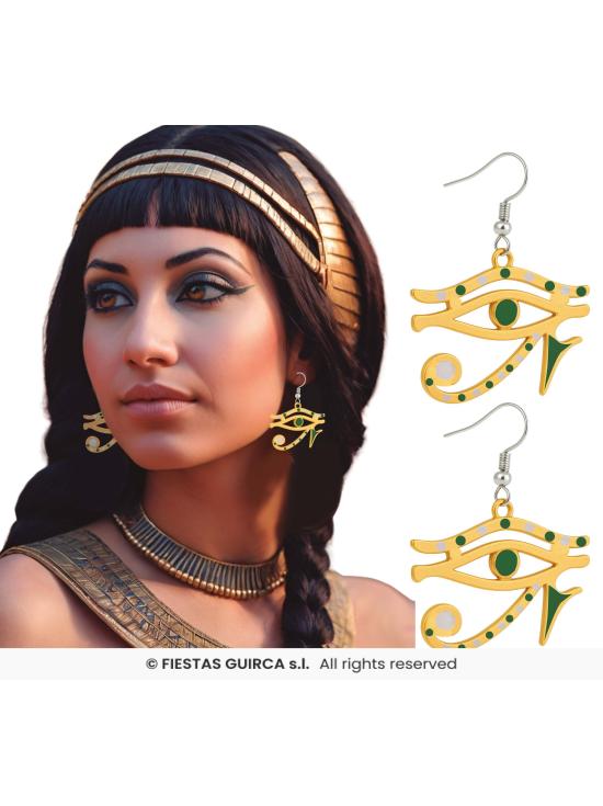 Pendientes Ojo de Horus Dorados – Accesorio Egipcio para Disfraces de Cleopatra y Faraona