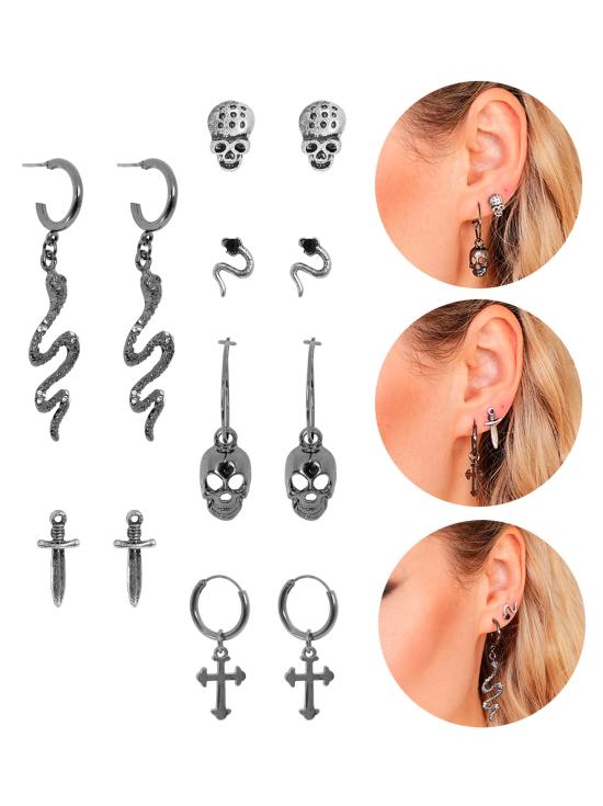 Pendientes Surtidos 6 Modelos – Calaveras, Cruces, Serpientes y Dagas