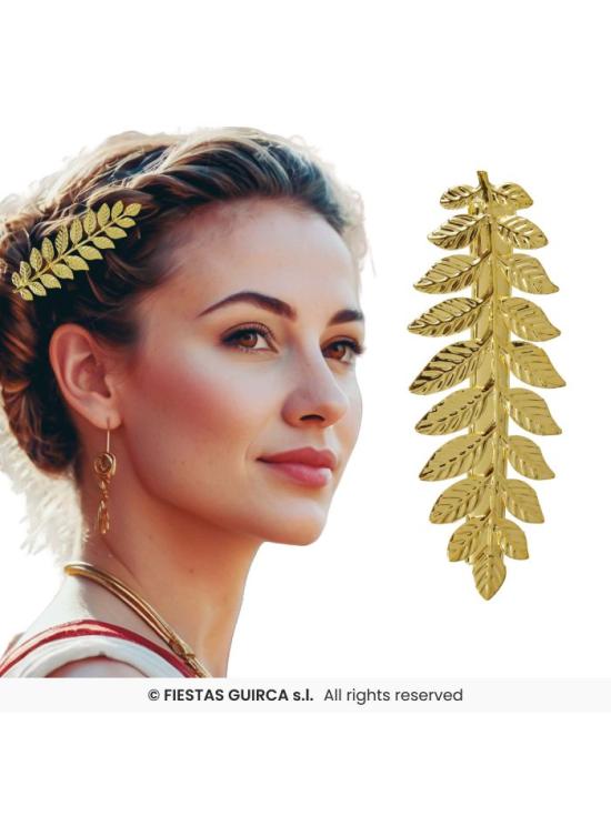 Pinza de Pelo Laurel Metálica Dorada – Accesorio de Disfraz para Fiestas de Época, Carnaval y Halloween