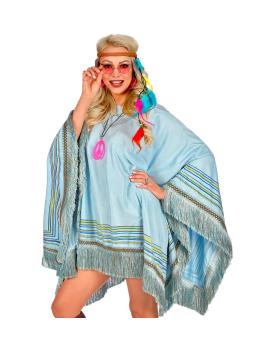 Poncho de Ante Azul con Flecos – Disfraz de India o Hippie Mujer
