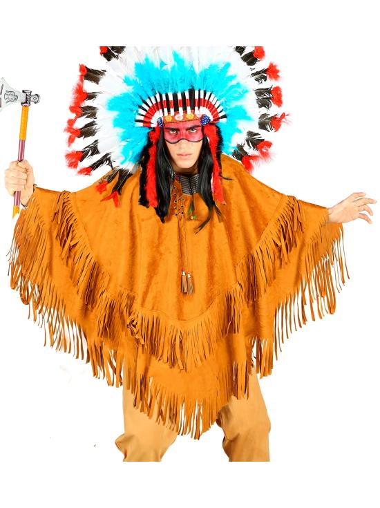 Poncho de Ante con Flecos – Disfraz Adulto Hippie, Indio, Reggae y Vaquero