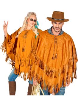 Poncho de Ante con Flecos – Disfraz Adulto Hippie, Indio, Reggae y Vaquero