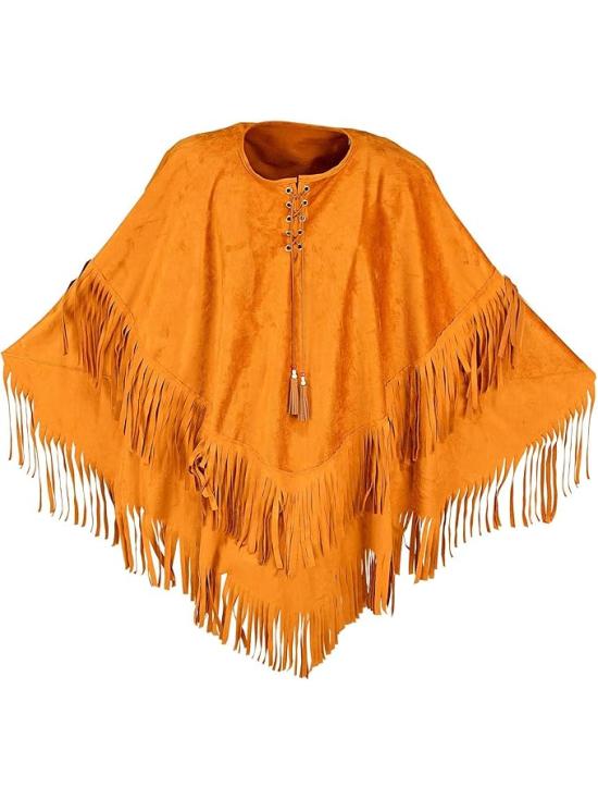 Poncho de Ante con Flecos – Disfraz Adulto Hippie, Indio, Reggae y Vaquero
