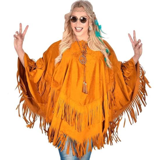 Poncho de Ante con Flecos – Disfraz Adulto Hippie, Indio, Reggae y Vaquero
