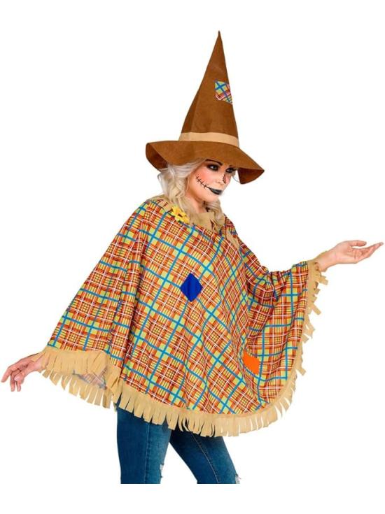 Poncho Espantapájaros con Sombrero – Disfraz de Halloween y Carnaval