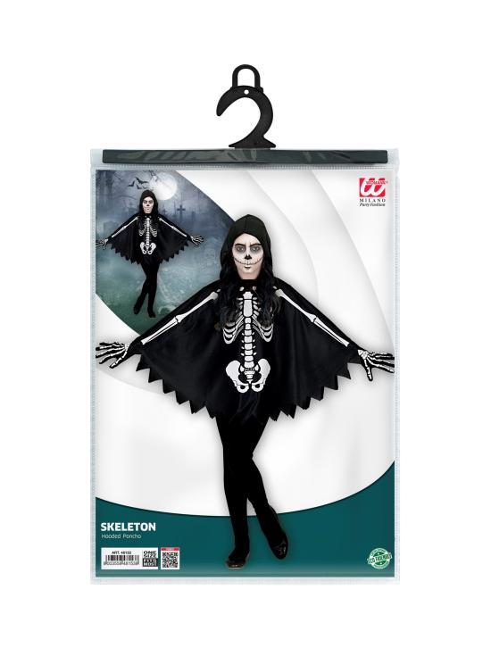 Poncho Infantil de Esqueleto con Capucha – Disfraz de Halloween y Carnaval