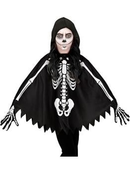 Poncho Infantil de Esqueleto con Capucha – Disfraz de Halloween y Carnaval