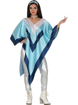 Poncho Super Trouper ABBA para Mujer – Disfraz de los Años 70 Azul para Fiestas, Halloween y Carnaval