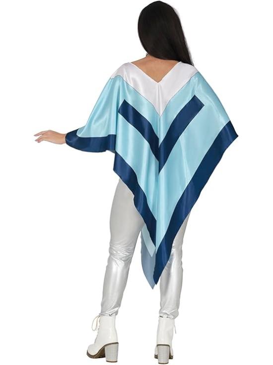 Poncho Super Trouper ABBA para Mujer – Disfraz de los Años 70 Azul para Fiestas, Halloween y Carnaval