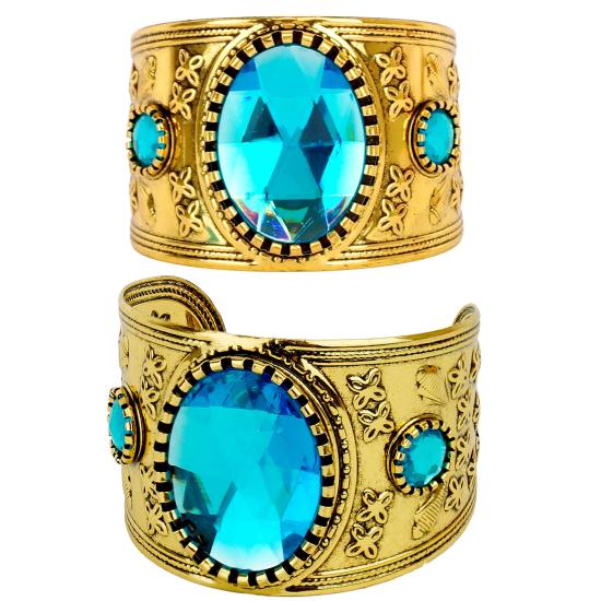 Pulsera dorada con piedra azul para disfraces