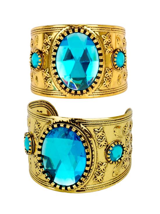 Pulsera dorada con piedra azul para disfraces