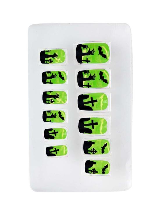 Set 12 Uñas Fluorescentes Terror Halloween