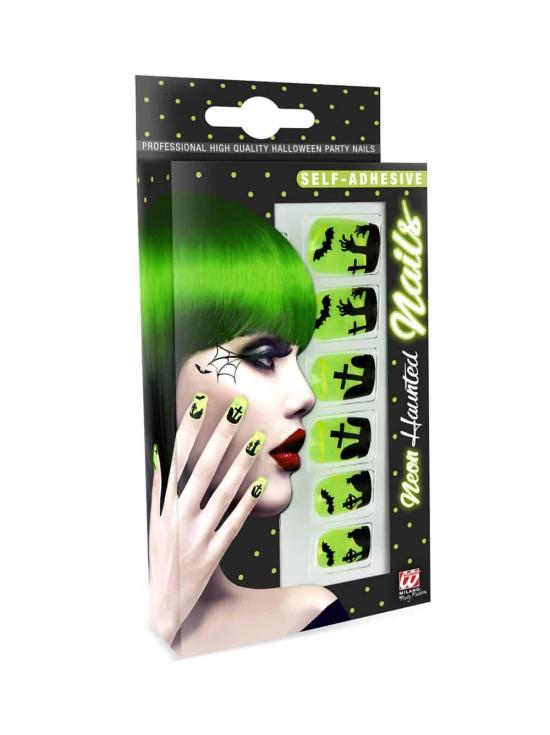 Set 12 Uñas Fluorescentes Terror Halloween