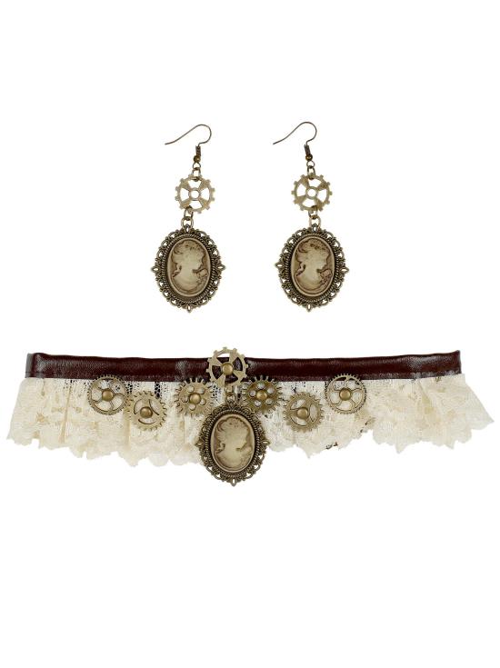 Set Collar de Encaje y Pendientes Steampunk