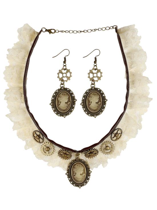 Set Collar de Encaje y Pendientes Steampunk