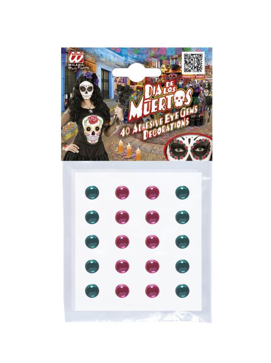 Set de 40 Gemas Adhesivas decorativas Ojos Rosa / Verde