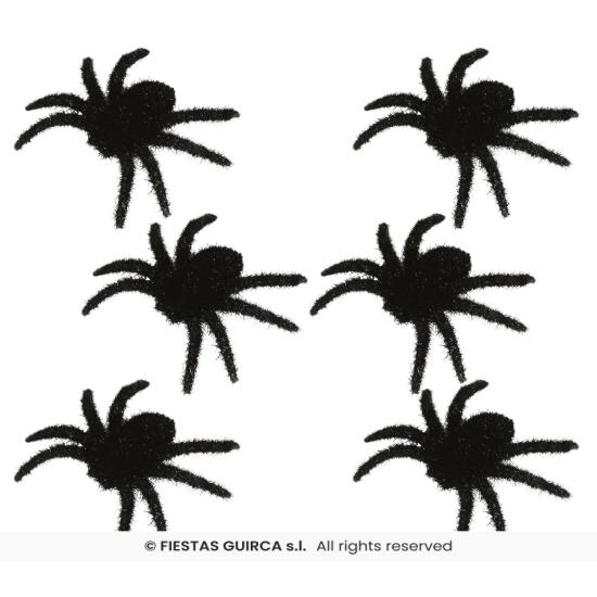 Set de 6 arañas peludas negras 6 cms