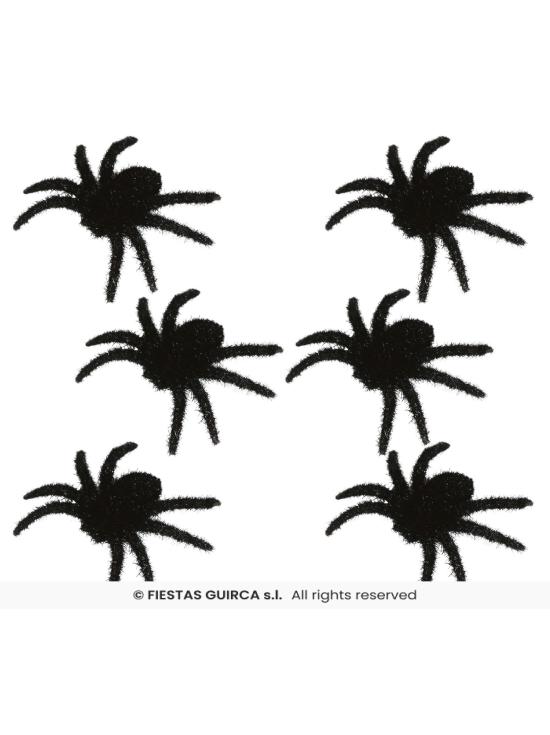 Set de 6 arañas peludas negras 6 cms
