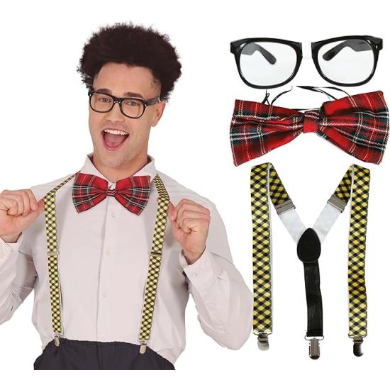 Set de Accesorios Nerd con Gafas, Pajarita y Tirantes