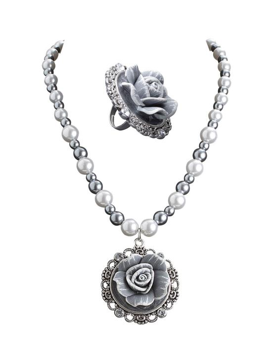 Set de Collar de Perlas y Anillo Barroco