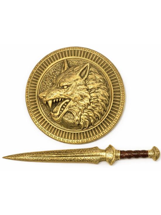 Set de escudo y espada de gladiador con diseño de lobo