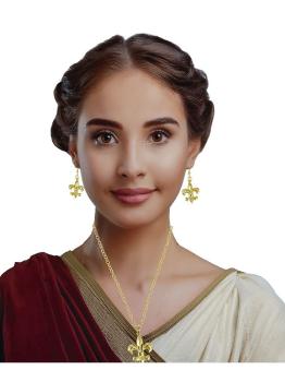 Set de Joyas Romano Dorado – Collar y Pendientes para Disfraces de Emperatriz, Patricias y Damas de la Antigua Roma