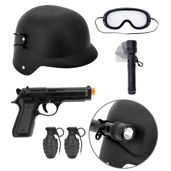 Set de Juguete S.W.A.T. – Casco, Pistola, Gafas Tácticas, Linterna y 2 Granadas