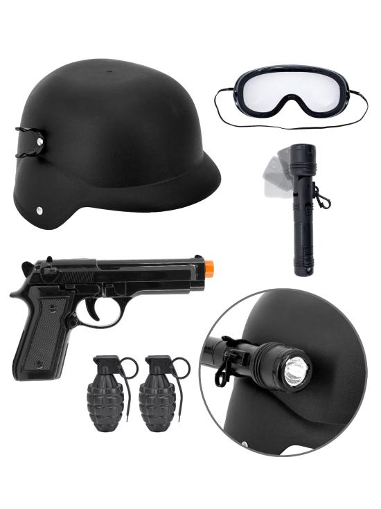 Set de Juguete S.W.A.T. – Casco, Pistola, Gafas Tácticas, Linterna y 2 Granadas