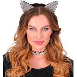 Set Gatita de Lujo (Orejas y Collar) en Terciopelo y Diamantes de Imitación