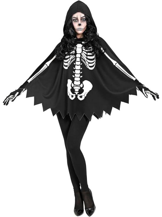 SKELETON – Poncho con Capucha y Estampado de Huesos